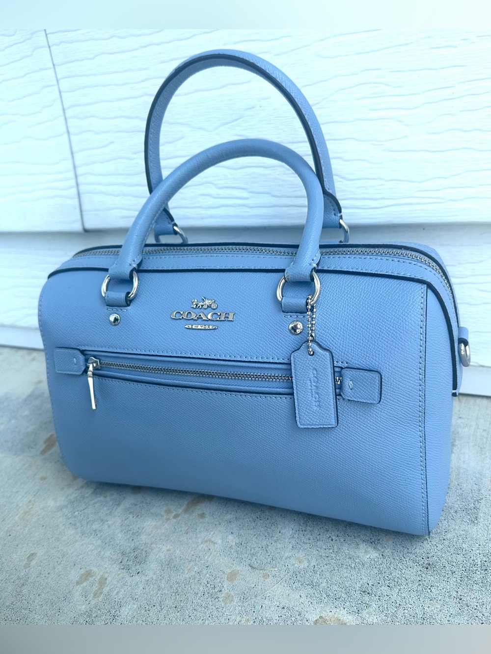 COACH Rowan Gray Twilight Blue Leather Crossbody Purse Bag Silver Hardware 79946 - Picture 4 of 17